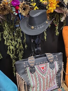 Black Leather Western Hat with Stud Detail